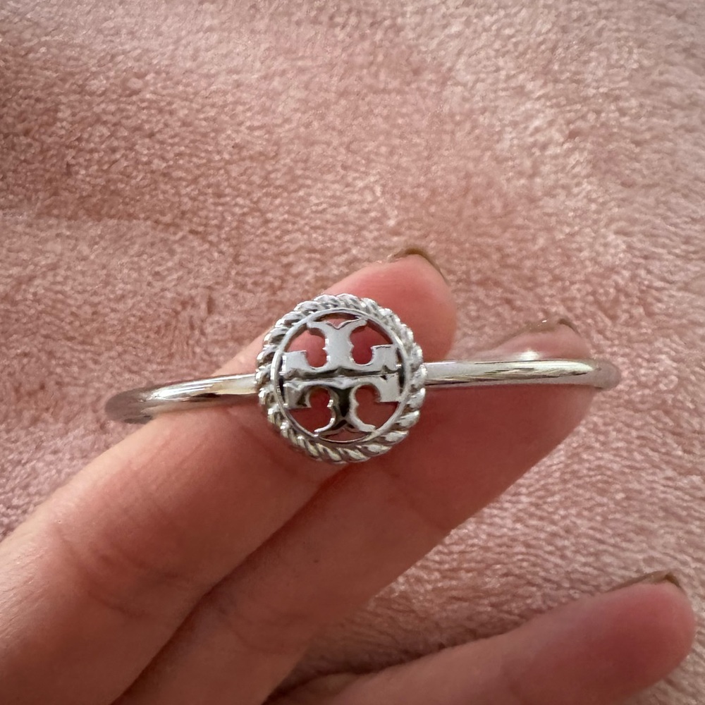 tory burch pave logo bangle bracelet silver